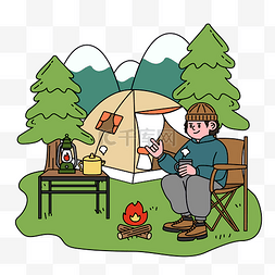 森林插画图片_漫画风旅游露营