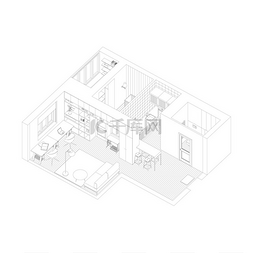 住宅内部模型图片_公寓的内部图。公寓等距内部的线