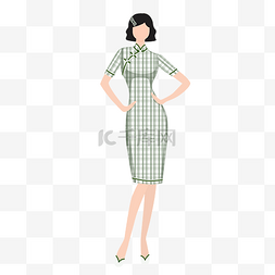 时尚服装电商版图片_新中式改良旗袍服装设计格子旗袍
