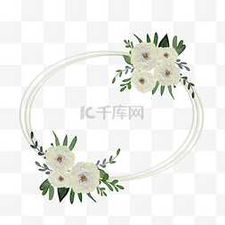 简约花卉植物图片_白玫瑰花卉植物椭圆边框