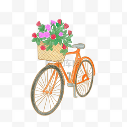 载着花卉的黄色自行车