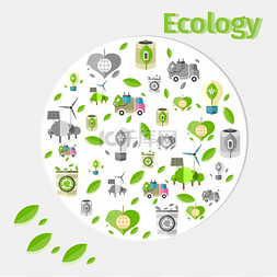 能源利用图片_带有绿色和灰色小图标的生态海报