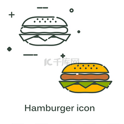 简单的平面黑色汉堡包图标。