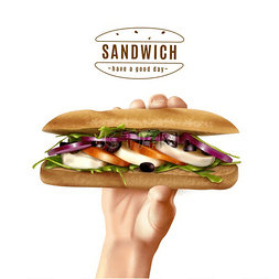 全麦背景图片_健康三明治在手中逼真的形象。