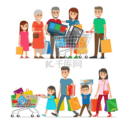 家庭购物概念矢量图白色。