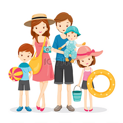 卡通家庭家庭图片_幸福的家庭，与夏季之旅