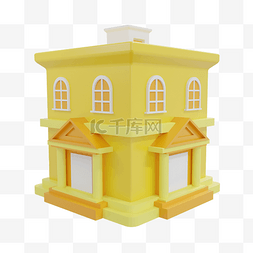3D立体C4D建筑黄色房子