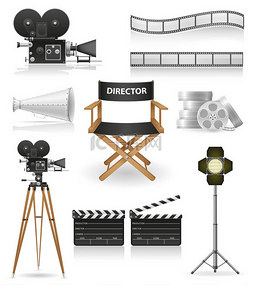 电影图标图片_设置的图标电影电影院和电影矢量