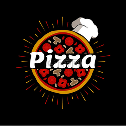 企业宣传片封面图片_带有厨师帽的披萨餐厅促销徽章美