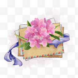 花朵信封背景图片_信封水彩花卉植物紫色丝带
