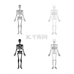 人物平面图标图片_骨架人物集图标灰黑色矢量插图图