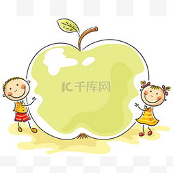 素描小孩子图片_小孩子与巨头苹果公司