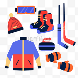 装物品的包图片_滑雪用品红蓝风格防护用具
