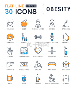 打倒卡路里图片_设置矢量扁线图标肥胖