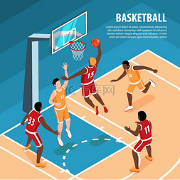 篮球海报背景图片_穿运动服的男子打篮球 3d 等距矢