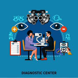 海报背景医疗图片_眼科诊断中心平面海报与验光师眼