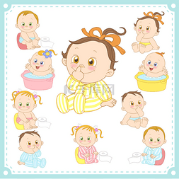 矢量微笑的女孩图片_矢量插画的男婴和女婴