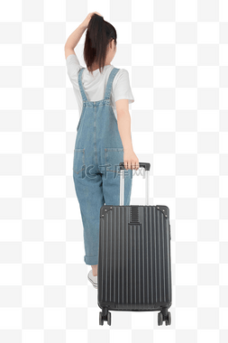 拉行李箱的女孩背影