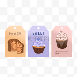 促销蛋糕图片_卡通紫色渐变面包蛋糕促销标签