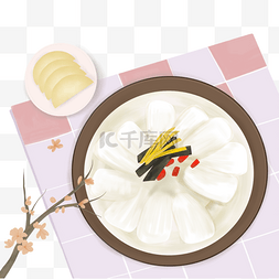 萝卜汤图片_韩国传统食物年糕汤插画
