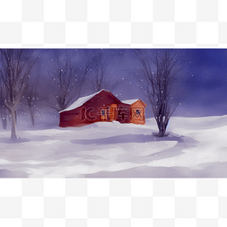 树枝地上图片_雪地上的木屋