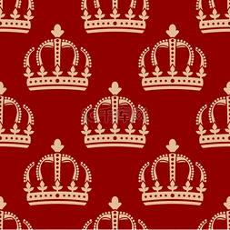 华丽的王冠图片_红色背景上的无缝皇家王冠图案重