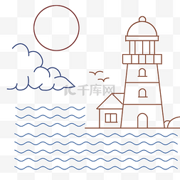 简约大海图片_简约线条灯塔风景底纹