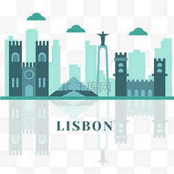 插画背景高楼图片_葡萄牙里斯本城市天际线高楼建筑