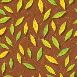 秋天壁纸图片_与棕色的秋天树叶的无缝模式。
