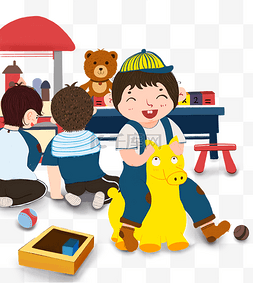 小木马图片_儿童节幼儿园孩子玩耍玩玩具