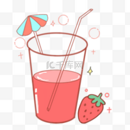 夏季卡通可爱杯子里的草莓汁