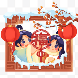 中国传统门神年画图片_春节习俗贴春联汉服女生