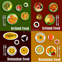 传统的爱尔兰全套早餐和罗马尼亚