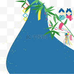 蓝色卡通日本七夕祭边框