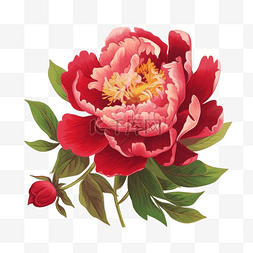 牡丹手绘花朵图片_夏日卡通一朵红色牡丹花