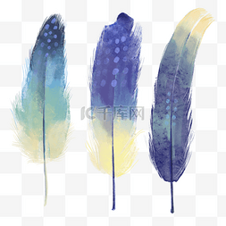 水彩蓝色黄色波西米亚风格羽毛