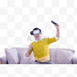 沙发上VR体验虚拟眼镜的男人