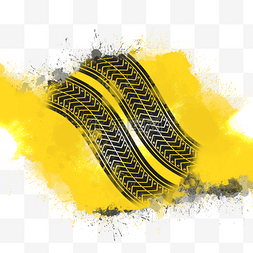 痕迹图片_水墨喷溅轮胎痕迹水彩黄色