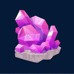 石英表矢量图片_粉红色水晶岩石宝石、孤立的紫色