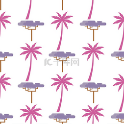 热带树剪影图片_粉红色的棕榈树剪影和图形小异国