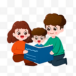 手绘一家人开心看书元素