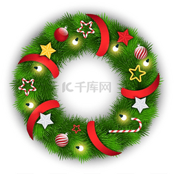 莫兰蒂丝带图片_圣诞花环由包裹丝带和花环、球和