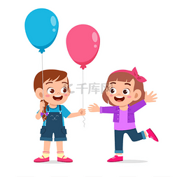 笑到变形的朋友图片_快乐可爱的小女孩把气球送给朋友