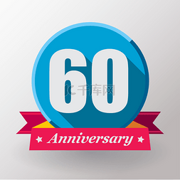 生日60图片_用丝带的 60 周年标签。