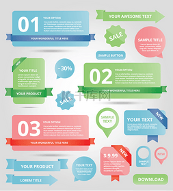 矢量网页设计图标图片_矢量网页元素按钮横幅标签和文本