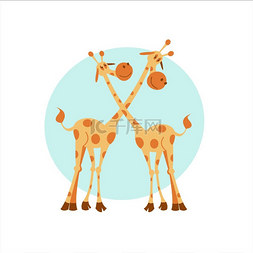 两只长颈鹿矢量插图可爱的卡通长