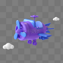 3d白云图片_C4D蓝紫立体漂浮飞机