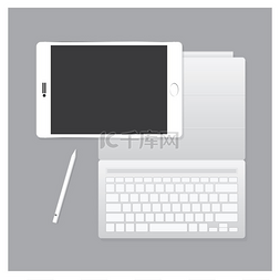 手机空白图图片_带有键盘保护套和笔矢量图的 Table