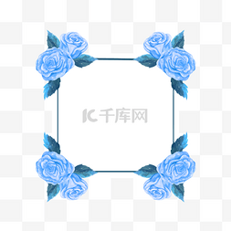 蓝色玫瑰婚礼边框水彩