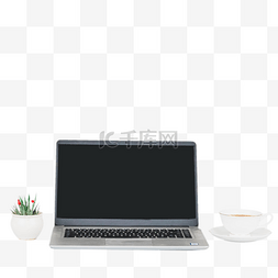 咖啡摆拍图片_办公桌笔记本电脑